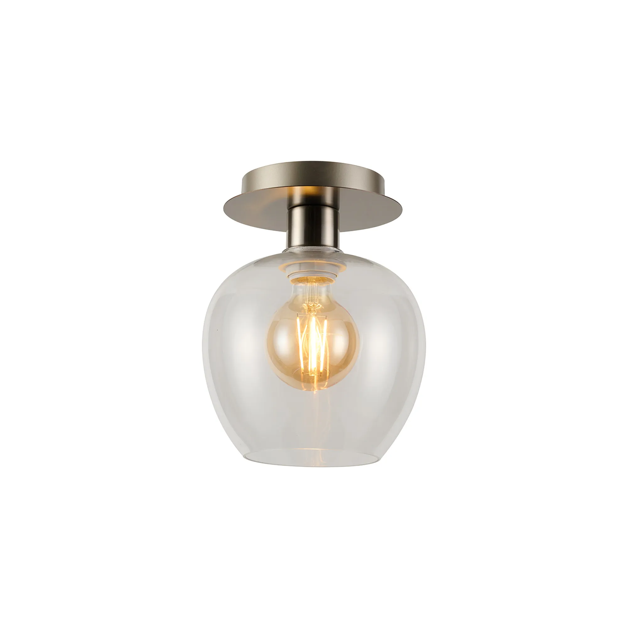 DK1421  Lori 15cm Round Ceiling Flush, 1 Light Flush Fitting E27, Satin Nickel/Clear Wine Shades